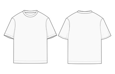 Basic T-Shirt CAD Vector Illustration Mock Up Front and Back View