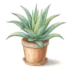 Watercolor Agave in Pot Botanical Illustration, Plant Art, Succulent, Terracotta Agave, Watercolor Painting