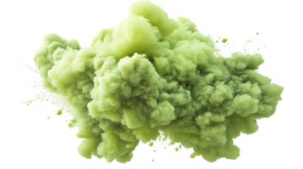 Green smoke cloud expanding on transparent background
