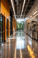 Obraz premium Bright Modern Laboratory Corridor with Large Window