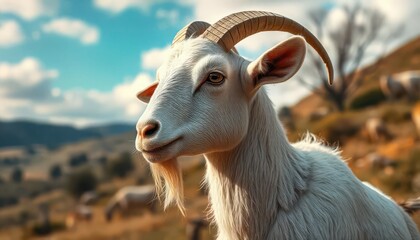 Obraz premium Graceful goat grazing in scenic mountain landscape nature photography bright daylight close-up view