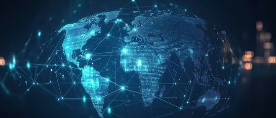 Global network connections illuminated in a digital landscape