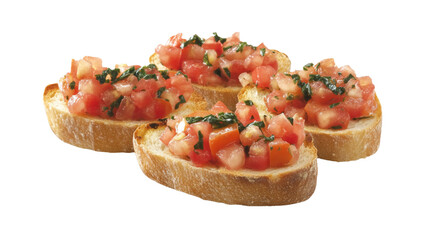Delicious bruschetta with tomatoes and basil on transparent background