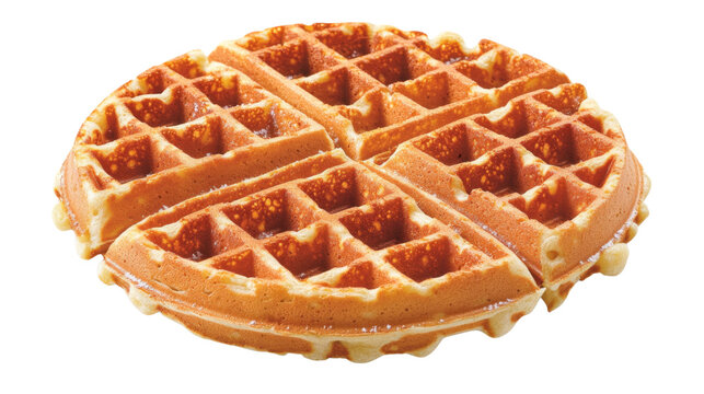 Round waffle dripping with syrup on transparent background