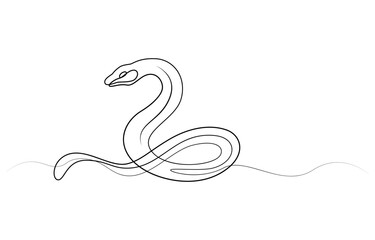 Snake in one continuous line. One line drawing, minimalism. Vector illustration. Snake One continuous line drawing. Snake in simple doodle style