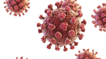 Microscopic view of virus cells floating on transparent background