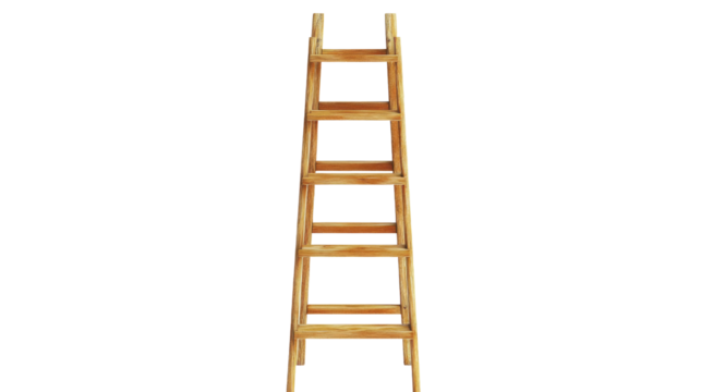 Wooden ladder standing on transparent background