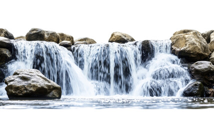 Pure fresh water cascading over rocks in transparent background