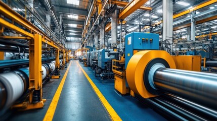 Fototapeta premium Industrial factory interior with machinery and production lines.
