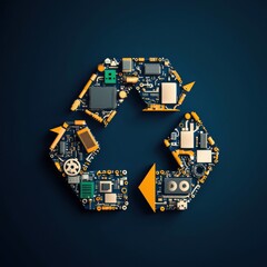 Fototapeta premium Creative Recycling Symbol with Electronics and Technology