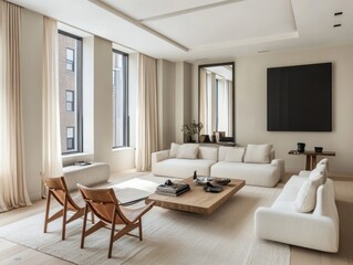 Fototapeta premium Modern Minimalist Living Room Design With Neutral Tones
