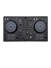 DJ mixer system with jog wheels and controls isolated on white