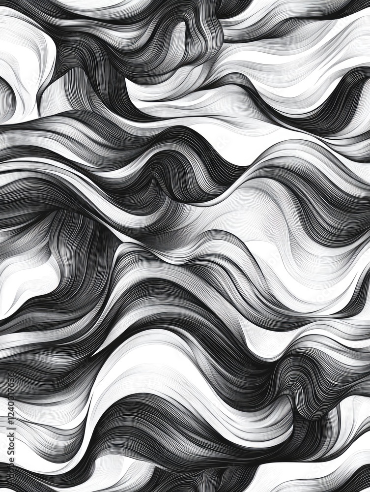 Poster hand-drawn style graphic art with abstract patterns and flowing lines, suitable for contemporary int