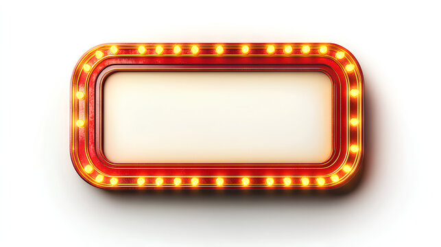 Retro marquee sign with lights, featuring a large blank space for custom messages, framed by a red and gold border. Isolated on white background