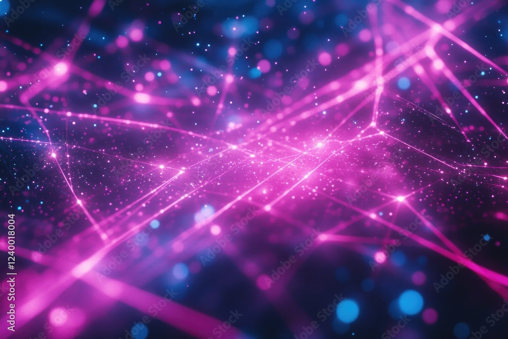 Poster pink neural network circuit with glowing lights and sparks, symbolizing advanced technology and cybe