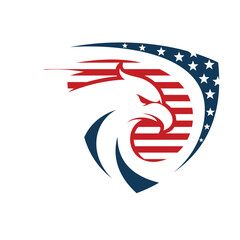 Obraz premium Eagle head with speed on american flag background and law illustrator logo design