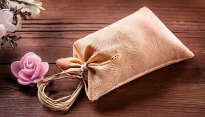 Fototapeta premium pink rose and bag on the table 
