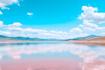 Fototapeta premium Tranquil lake mirroring a vibrant sky and serene mountains. A breathtaking view!