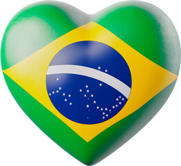 3d heart brazil flag on transparent background