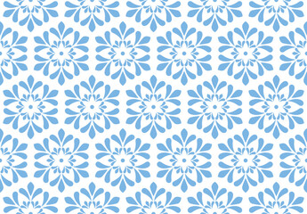 Flower geometric pattern. Seamless vector background. White and blue ornament