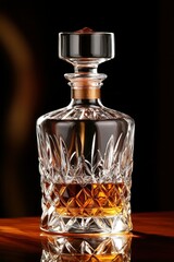 Crystal Decanter Filled With Amber Liquid Whiskey