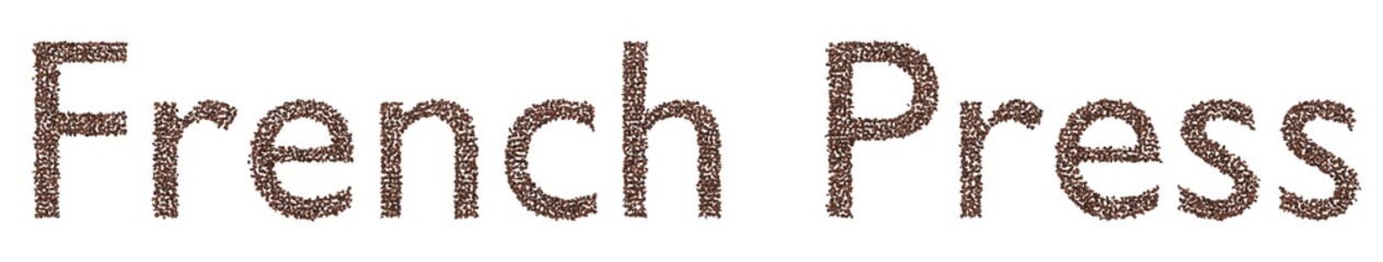 French Press Coffee Beans Text 3D Render - Isolated on Transparent Background