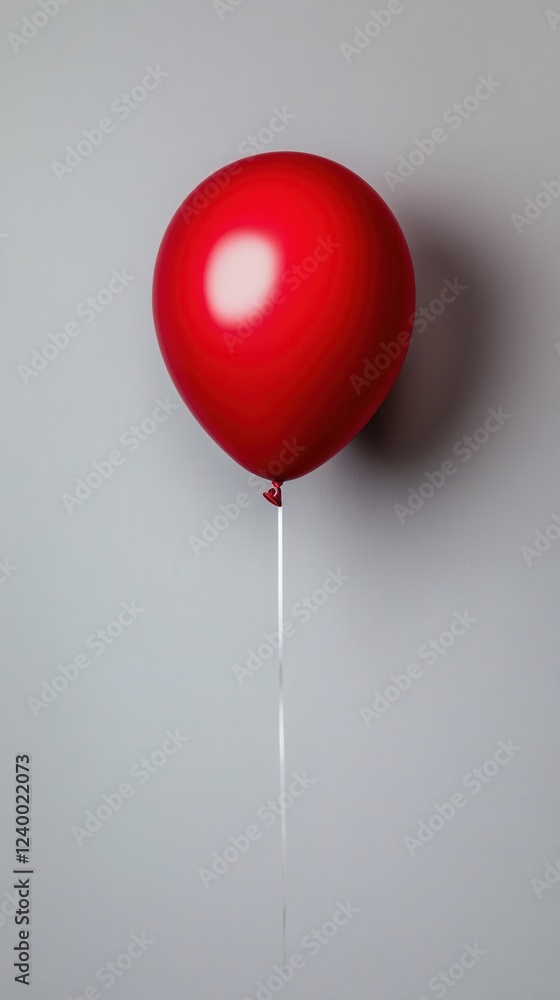 Aufkleber single red balloon floating against a textured gray background with a minimalist style