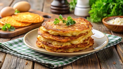 Potato pancakes on a plate, side dish, served hot ,  side dish