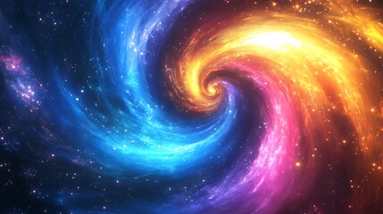 A cosmic swirl of vibrant blue and fiery orange nebulae