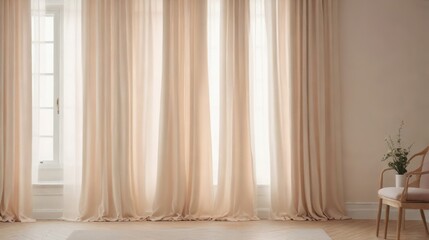 Elegant Drapery and Sheer Curtains in a Light-Filled Room with a Wooden Chair