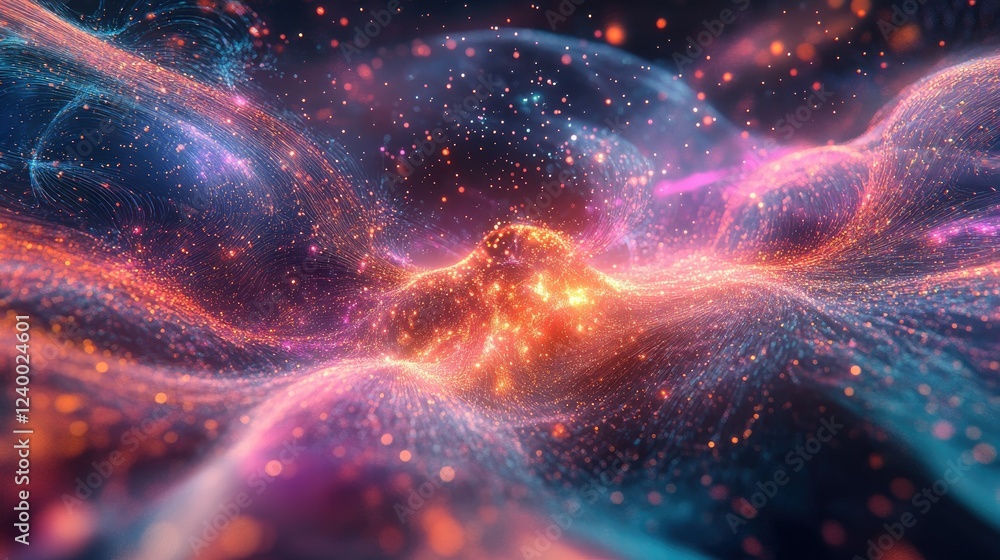 Poster abstract digital brain with neural connections and holographic technology elements.