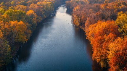 Obraz premium Philadelphia aerial capture highlighting the Schuylkill River lined with autumn foliage