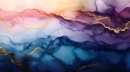 Abstract Alcohol Ink Landscape With Gold Accents