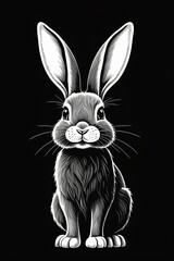 Obraz premium a black and white drawing of a rabbit on a black background