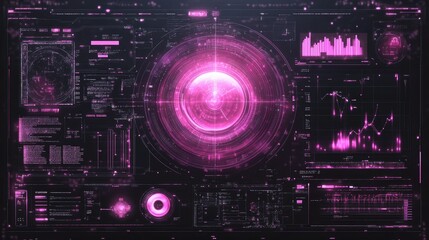 Obraz premium Futuristic digital interface with glowing holograms and AI data streams on a dark background.