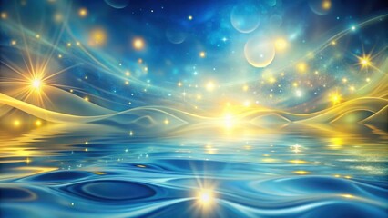 Obraz premium Soft blue and yellow lights blend into a dreamy background with wavy ripples and ethereal shapes , celestial bodies, abstract surreal landscape