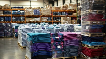 Warehouse Stock: Colorful T-shirts Ready for Distribution