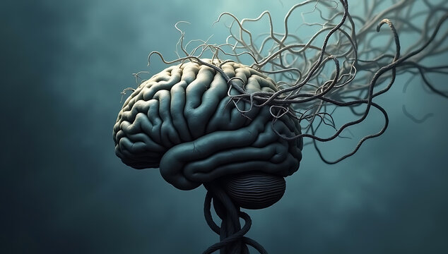 "A human brain shaped like a tangled wire represents mental confusion, stress, and overthinking." – A conceptual visual highlighting cognitive overload, indecision, and psychological fatigue.
