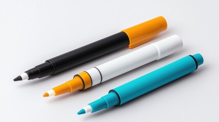 Three Colorful Markers on White Background