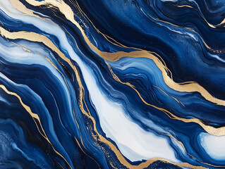Flowing indigo pattern highlighted by shimmering gold streams.