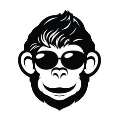 Monkey head with glasses and cool hair illustrator logo design