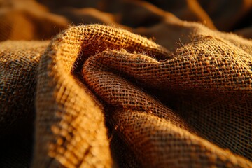 Fototapeta premium Golden Brown Burlap Fabric Texture Close Up