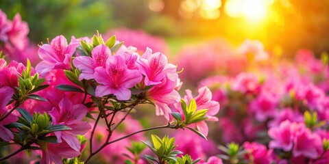 Obraz premium Vibrant bright pink azalea flowers in full bloom under the warm sunlit sky with a gentle breeze blowing , outdoor scene, full bloom