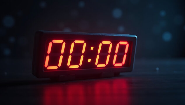 "A digital countdown timer reaching zero symbolizes urgency, deadlines, and time running out." – A dynamic concept illustrating time-sensitive situations, high-stakes moments, and last-minute decision