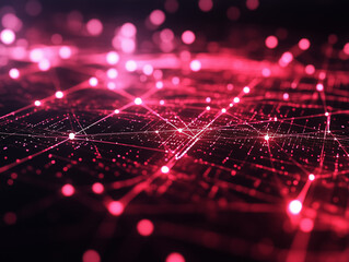 Dynamic digital lines forming a glowing red grid.