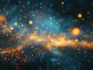 Sparkling golden particles spread across glowing textures.