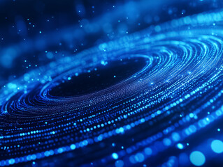 Circular digital vortex in glowing blue light.