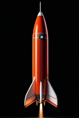 a close up of a red rocket with a blue light on it