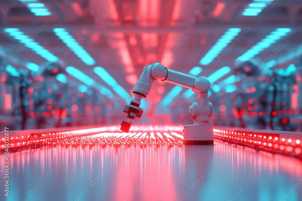 Poster robotic arm in automated factory assembly line