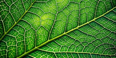 Obraz premium Close-up of a vibrant green leaf with intricate veins and texture, foliage